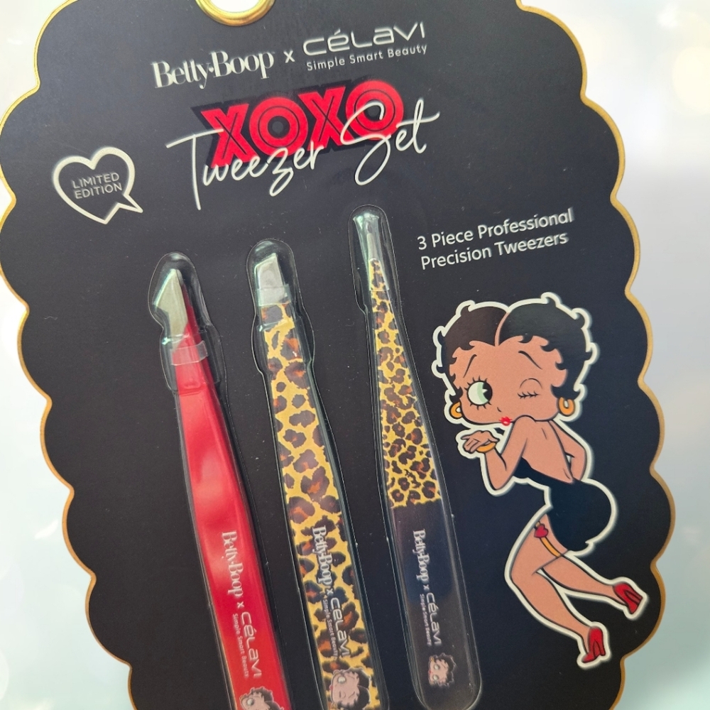 Betty Boop CELAVI  Eyebrow Tweezer Set of 3 Animal Print/ Red 3 Different Tips